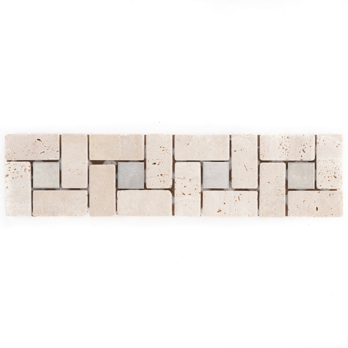 Verona Travertin Edelstahl  Mosaik - - 30x7,5 Default Title