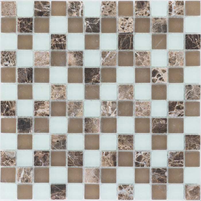 Marmor Bandung Glasmix Braun Weiß  Mosaik - - 30x30 Default Title