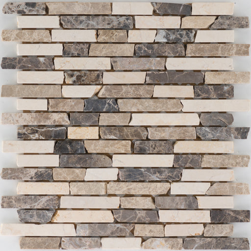 Marmormix Braun Beige Slimbrick getrommelt  Mosaik - - 30,5x30,5 Default Title