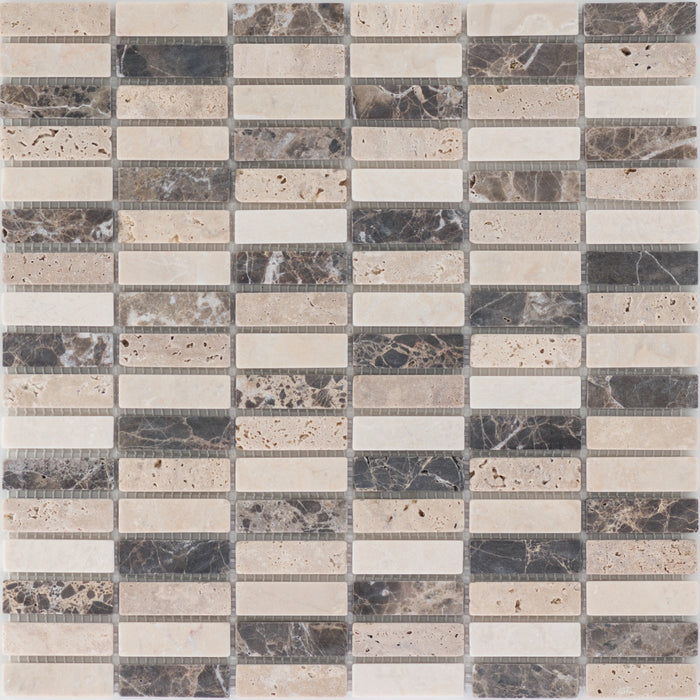 Etles Travertin/Beige Marmor Emparador Parallel getrom. Mosaik - - 30,5x30,5 Default Title