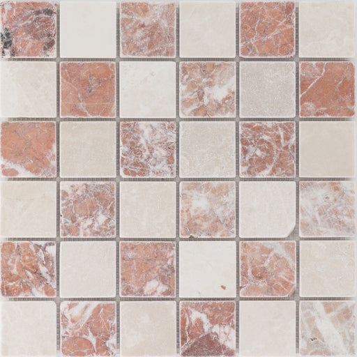 Verona Travertin/Rosso Crema getrommelt  Mosaik - - 30,5x30,5 Default Title