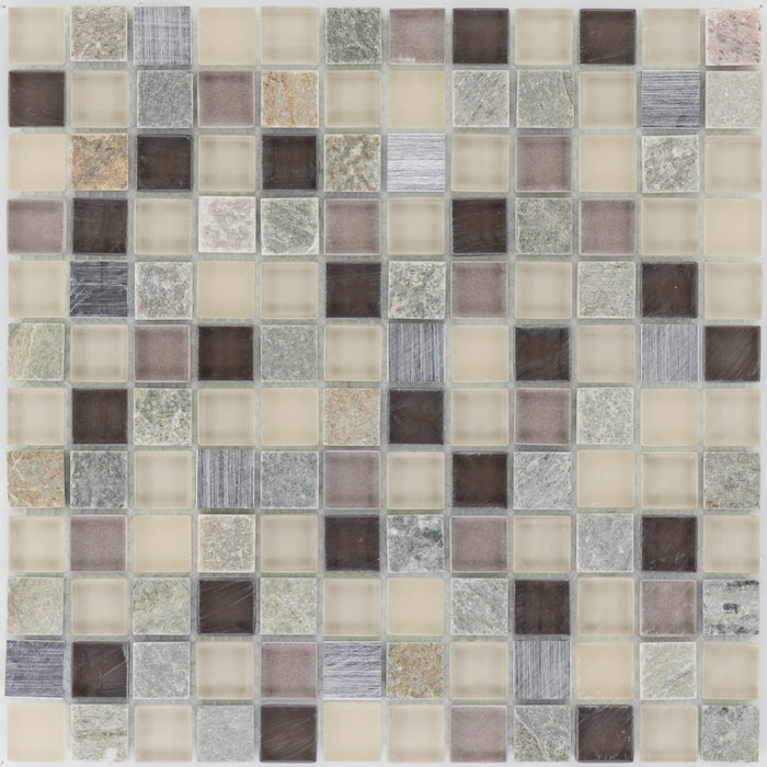 Glas Beige Braun Quarzit Beige Bunt  Mosaik - - 30x30 Default Title