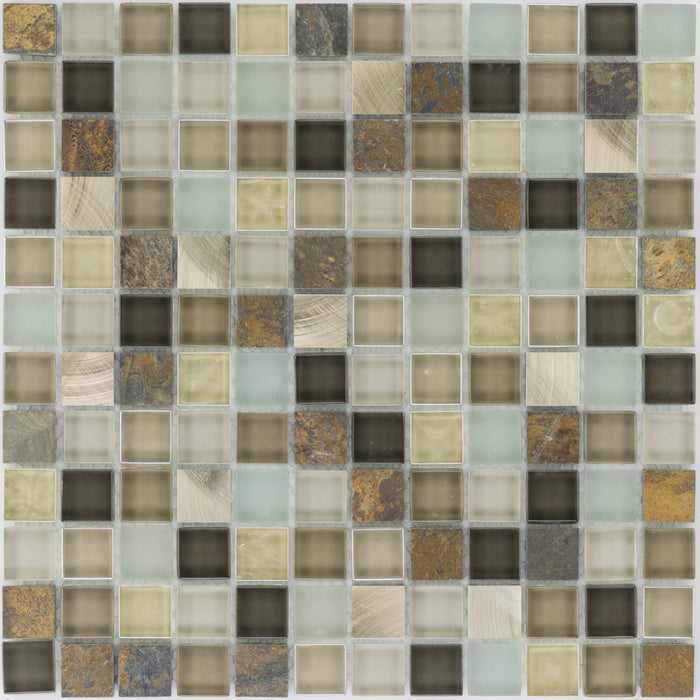 Glas Braun Beige Schiefer Multicolor Edelstahl  Mosaik - - 30x30 Default Title