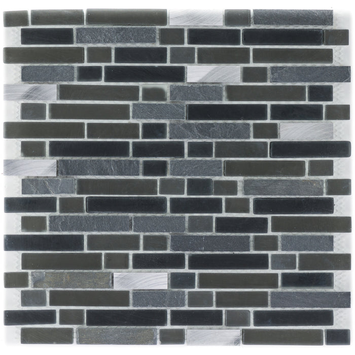 Glas Schwarz Schiefer Graphit Edelstahl Brick  Mosaik - - 30,6x30,6 Default Title