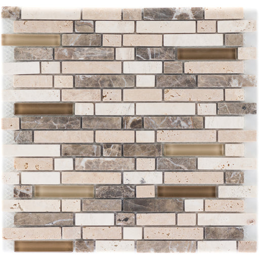 Marron Travertin Crema Glasmix Braun Brick  Mosaik - - 30,6x30,6 Default Title